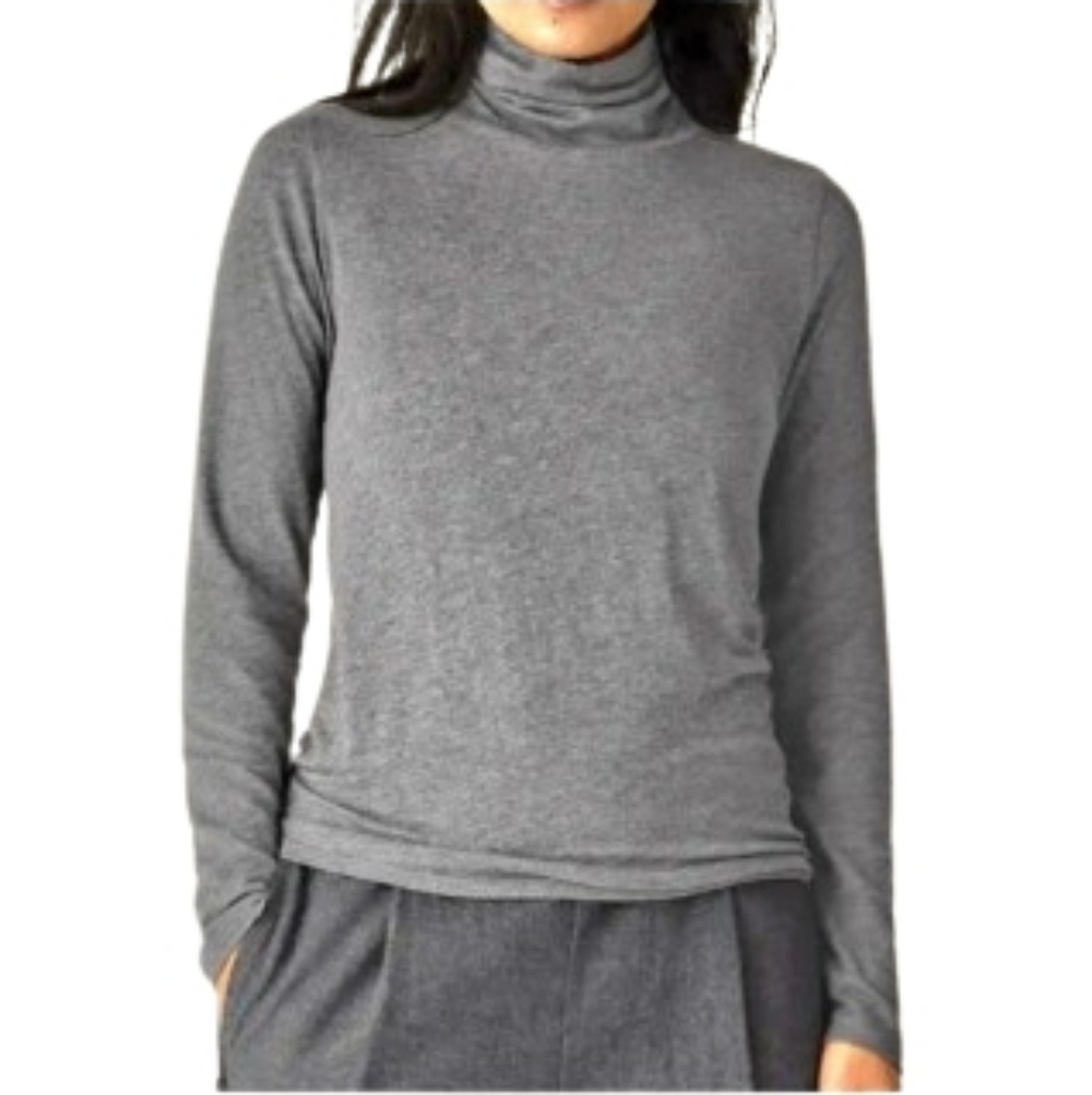 Eileen Fisher Cotton Blend Grey Turtleneck Long Sleeve Top Size XXS